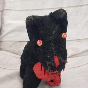 Vintage Black Scottie Dog Plush Stuffed Toy Red Eyes Stiff 8 Inch No Tags